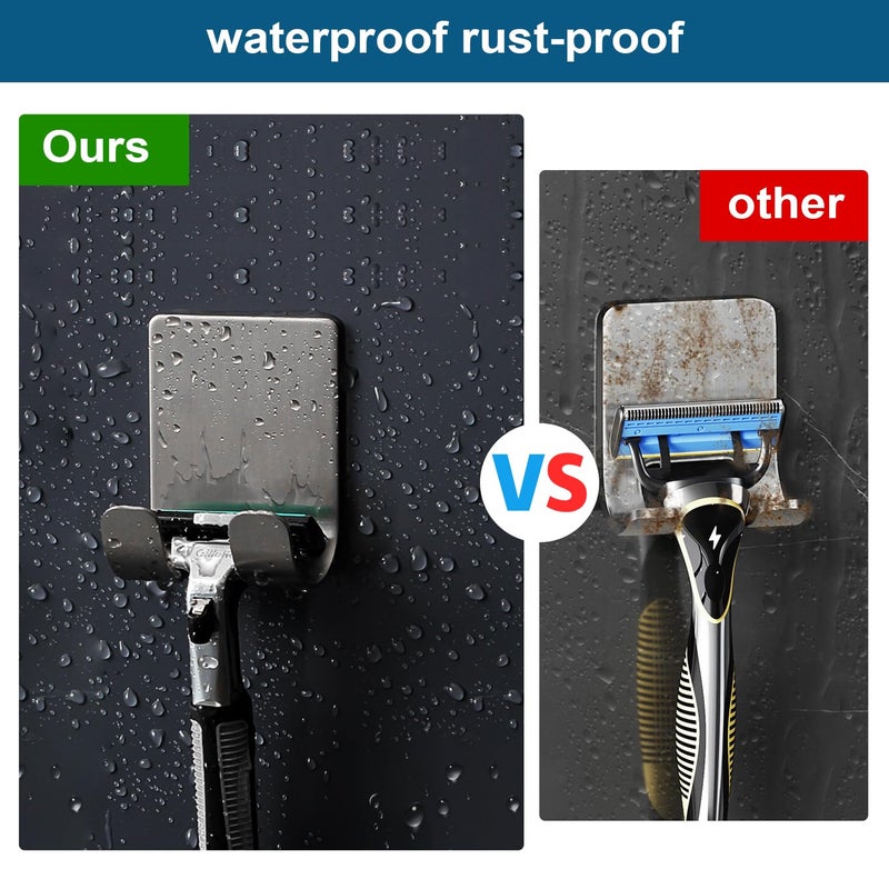Diesisa Razor Holder for Shower + Adhesive Wall Hooks  Premium 304 Stainless Steel Shower Razor Holder with Heavy Duty Waterproof Sticky Hooks for Hanging Towels  Coat  hat (2+2 Pack) - Image 5